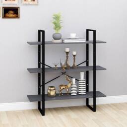 Berkfield Home 3-Tier Book Cabinet Grey 100x30x105 cm Solid Pine Wood - Size: 100 x 30 x 105 cm - thumbnail 2