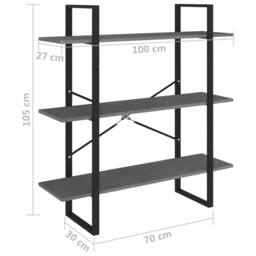 Berkfield Home 3-Tier Book Cabinet Grey 100x30x105 cm Solid Pine Wood - Size: 100 x 30 x 105 cm - thumbnail 7