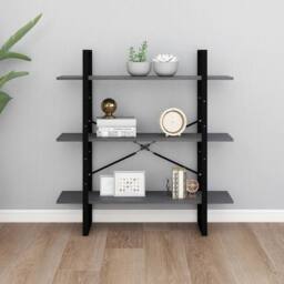 Berkfield Home 3-Tier Book Cabinet Grey 100x30x105 cm Solid Pine Wood - Size: 100 x 30 x 105 cm - thumbnail 4