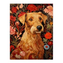 Artery8 Bright & Bold Flowers Golden Terrier Dog On Elegant Floral Backdrop William Morris Style Pattern Artwork Extra Large XL Unframed Wall Art - thumbnail 1