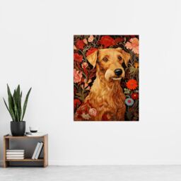 Artery8 Bright & Bold Flowers Golden Terrier Dog On Elegant Floral Backdrop William Morris Style Pattern Artwork Extra Large XL Unframed Wall Art - thumbnail 4