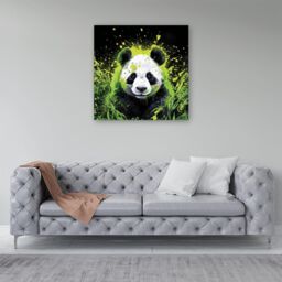 "Warren Reed - Designer Green Splashart Panda Face Canvas - Size: W16"" x H16""" - thumbnail 4