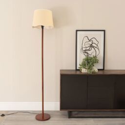 ValueLights Heather Dark Wood Stem Floor Lamp with Scallop Edge Tapered Shade & LED Bulb in White - thumbnail 3