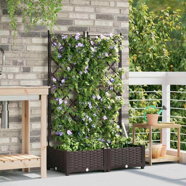 Berkfield Home Modern Garden Planter with Trellis 2 pcs Brown 80x40x125.5 cm - image 1