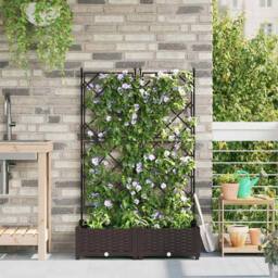 Berkfield Home Modern Garden Planter with Trellis 2 pcs Brown 80x40x125.5 cm - thumbnail 2