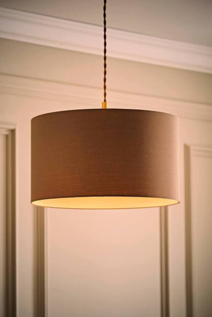 ValueLights Reni Taupe Fabric Easy Fit Drum Ceiling Lamp Shade with Bulb in Beige - Size: Large - image 1
