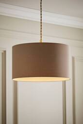 ValueLights Reni Taupe Fabric Easy Fit Drum Ceiling Lamp Shade with Bulb in Beige - Size: Large - thumbnail 2