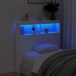 Berkfield Home Headboard Cabinet with LED White 100x17x102 cm - Size: 100 x 17 x 102 cm - thumbnail 4