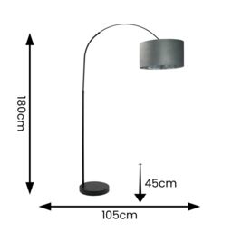 ValueLights Louis Black Arched Floor Lamp with Grey Velvet & Metallic Chrome Inner Shade - thumbnail 4