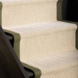 RainbowHome Belgravia Stair Runner with Herringbone Cotton Border 70cm x 700cm in Cream - Size: 70 cm x 700 cm - thumbnail 2