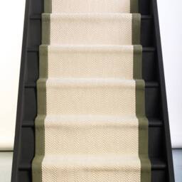 RainbowHome Belgravia Stair Runner with Herringbone Cotton Border 70cm x 700cm in Cream - Size: 70 cm x 700 cm