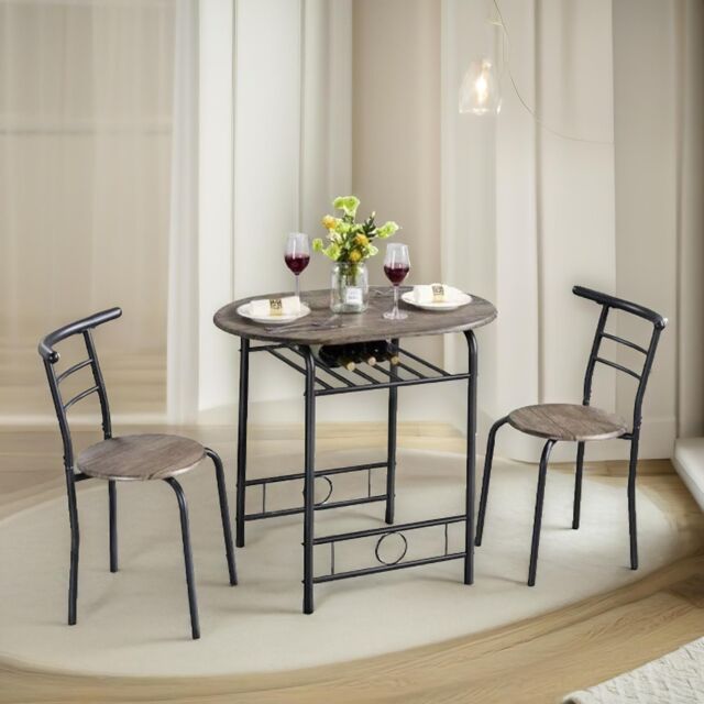 FURNOS Industrial 3-Piece Dining Table Set With 2 Chairs in Brown - image 1