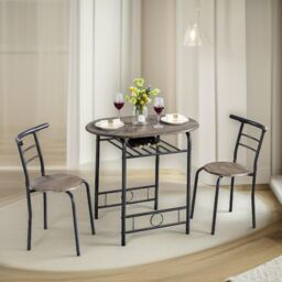 FURNOS Industrial 3-Piece Dining Table Set With 2 Chairs in Brown