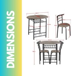 FURNOS Industrial 3-Piece Dining Table Set With 2 Chairs in Brown - thumbnail 6