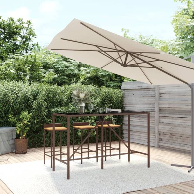 Berkfield Home Bar Table with Glass Top Brown 180x70x110 cm Poly Rattan - Size: 180 x 70 x 110 cm - image 1