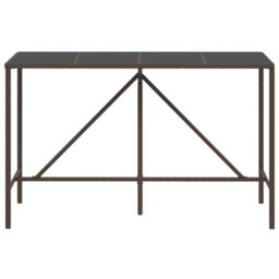 Berkfield Home Bar Table with Glass Top Brown 180x70x110 cm Poly Rattan - Size: 180 x 70 x 110 cm - thumbnail 3