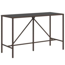 Berkfield Home Bar Table with Glass Top Brown 180x70x110 cm Poly Rattan - Size: 180 x 70 x 110 cm - thumbnail 2