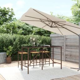 Berkfield Home Bar Table with Glass Top Brown 180x70x110 cm Poly Rattan - Size: 180 x 70 x 110 cm - thumbnail 1