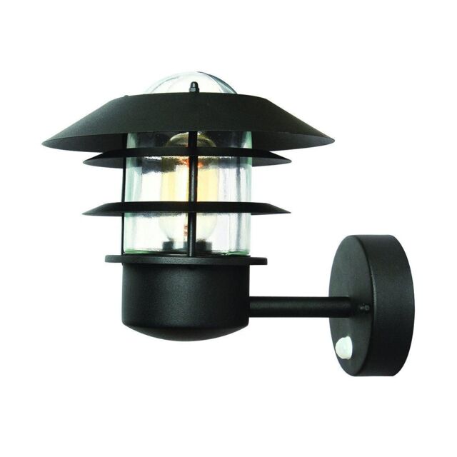 Netlighting Helsingor 1 Light Outdoor Coastal Wall Lantern Light Black with PIR Motion Sensor IP44 E27 - image 1