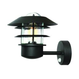 Netlighting Helsingor 1 Light Outdoor Coastal Wall Lantern Light Black with PIR Motion Sensor IP44 E27 - thumbnail 1