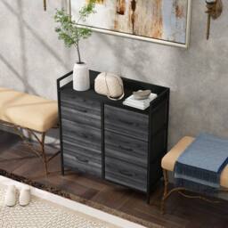 Havendro Bedroom Chest of Drawers 6 Drawer Dresser w/ Shelf, Black - thumbnail 3