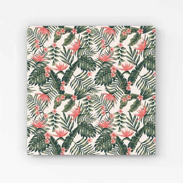 Warren Reed - Designer Dark Tropical Green Leaves Canvas - Size: w40 inch x h40 inch - image 1