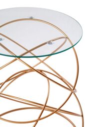 Orsina Rose Gold Circles Table, Contemporary Accent Table With Geometric Iron Base, Round Tempered Glass Side Table - thumbnail 5