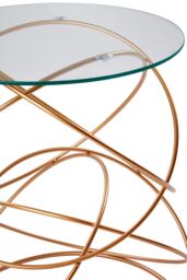Orsina Rose Gold Circles Table, Contemporary Accent Table With Geometric Iron Base, Round Tempered Glass Side Table - thumbnail 4