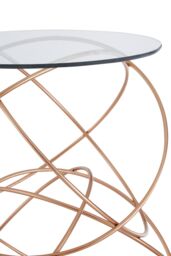 Orsina Rose Gold Circles Table, Contemporary Accent Table With Geometric Iron Base, Round Tempered Glass Side Table - thumbnail 3