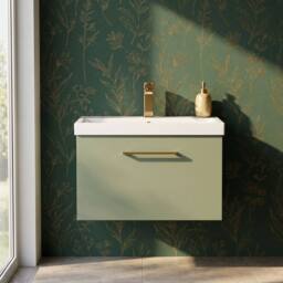 Balterley 600mm Wall Hung 1 Drawer Vanity Basin Unit, Satin Green, Bronze Handle in Green - thumbnail 9