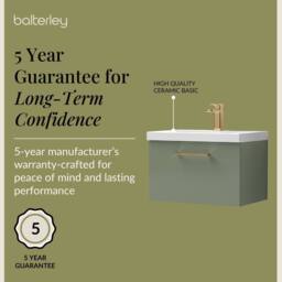 Balterley 600mm Wall Hung 1 Drawer Vanity Basin Unit, Satin Green, Bronze Handle in Green - thumbnail 6
