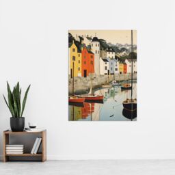 "Artery8 Wall Art Print Dartmouth Harbour Boats Watercolour Painting Devon Scenic River Dart Townscape Poster in Beige - Size: W12"" x H16""" - thumbnail 2