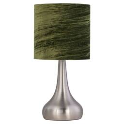 First Choice Lighting Set of 2 Romana - Brushed Chrome Touch Table Lamps Green Velvet Shades in Silver - thumbnail 2