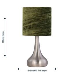 First Choice Lighting Set of 2 Romana - Brushed Chrome Touch Table Lamps Green Velvet Shades in Silver - thumbnail 6