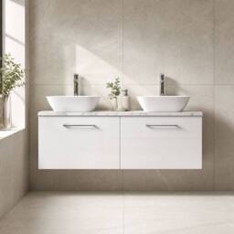 Balterley Level 1200mm Wall Hung 2 Drawer Unit & Laminate Worktop Gloss White - thumbnail 6