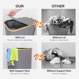 Dprodo 150L Large Double Laundry Hamper with Lid Removable Bags in Grey - thumbnail 5