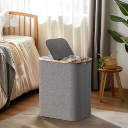 Dprodo 150L Large Double Laundry Hamper with Lid Removable Bags in Grey - thumbnail 6