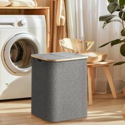 Dprodo 150L Large Double Laundry Hamper with Lid Removable Bags in Grey - thumbnail 4