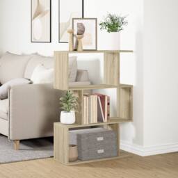 Berkfield Home Room Divider Bookcase 3-Tier Sonoma Oak 70x24x97 cm Engineered Wood in Light Oak - Size: 70 x 24 x 97 cm - thumbnail 4