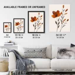 "Artery8 Elegant Wildflower Bloom Amber Floral Watercolour Wall Art Print in Brown - Size: W24"" x H32""" - thumbnail 3