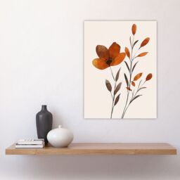 "Artery8 Elegant Wildflower Bloom Amber Floral Watercolour Wall Art Print in Brown - Size: W24"" x H32""" - thumbnail 4