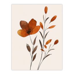 "Artery8 Elegant Wildflower Bloom Amber Floral Watercolour Wall Art Print in Brown - Size: W24"" x H32""" - thumbnail 1