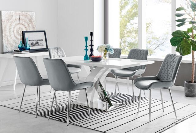 FurnitureboxUK Atlanta 6 White Dining Table & 6 Pesaro Silver Leg Chairs in Grey - image 1