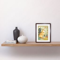 "Artery8 Wall Art Print Shiba Inu Dog in Flower Field Modern Pastel Watercolour Artwork Framed 9X7 Inch in Brown - Size: W7"" x H9""" - thumbnail 2