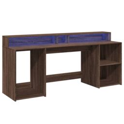 Berkfield Home Desk with LED Lights Brown Oak 200x55x91 cm Engineered Wood - Size: 200 x 55 x 91 cm - thumbnail 3