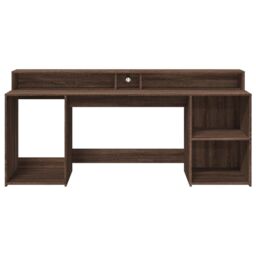 Berkfield Home Desk with LED Lights Brown Oak 200x55x91 cm Engineered Wood - Size: 200 x 55 x 91 cm - thumbnail 6
