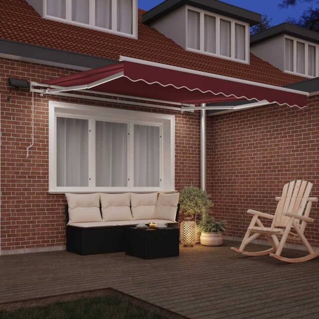 Berkfield Home Manual Retractable Awning with LED Burgundy 300x250 cm - image 1