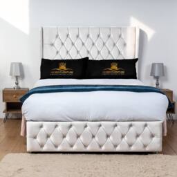 UK Bed Furniture Luxor Wingback Divan Bed with 54 Inch Headboard & 2 Foot End Drawers in White - Size: Double - thumbnail 2
