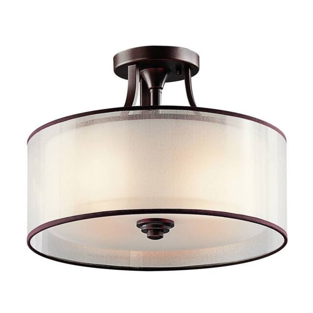 Netlighting Lacey 3 Light Small Semi Flush Mount Ceiling Light Mission Bronze E27 in Brown - image 1