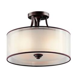 Netlighting Lacey 3 Light Small Semi Flush Mount Ceiling Light Mission Bronze E27 in Brown